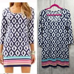 Lilly Pulitzer Beacon Women Blue Multicolor Fish Striped Hem Midi Dress